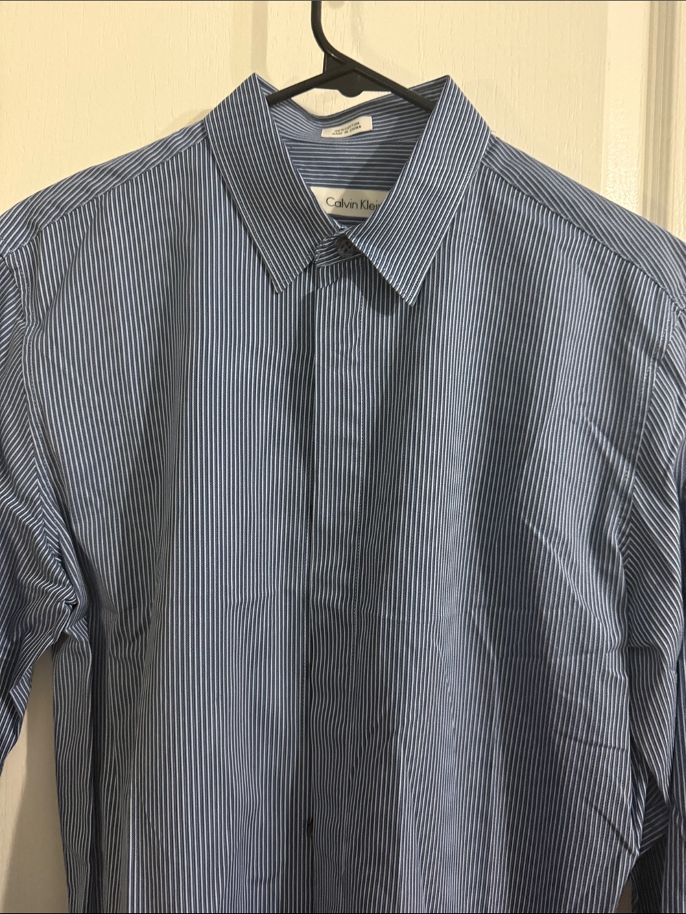 Calvin Klein Men's Navy and White Pinstripe Dress Shirt